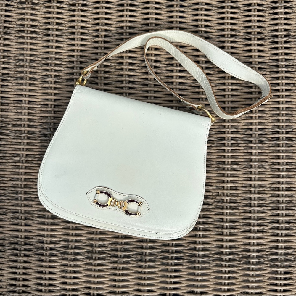 Vintage Russell Bromley White Leather Saddle Bag 60s 70s